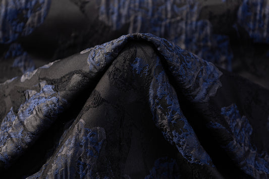 Crushed Floral Brocade - Blue / Black