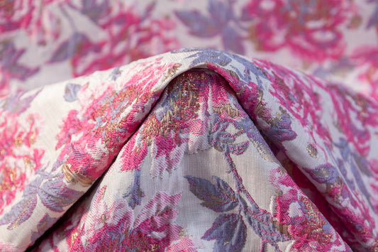 Floral Metallic Crushed Brocade - Pink / Lavender