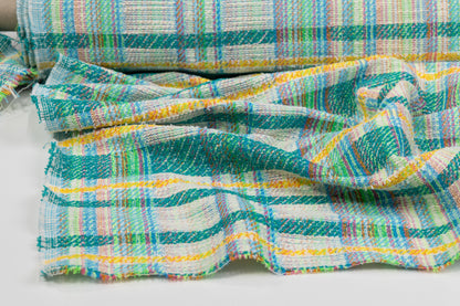 Checked Italian Cotton Blend Tweed - Teal