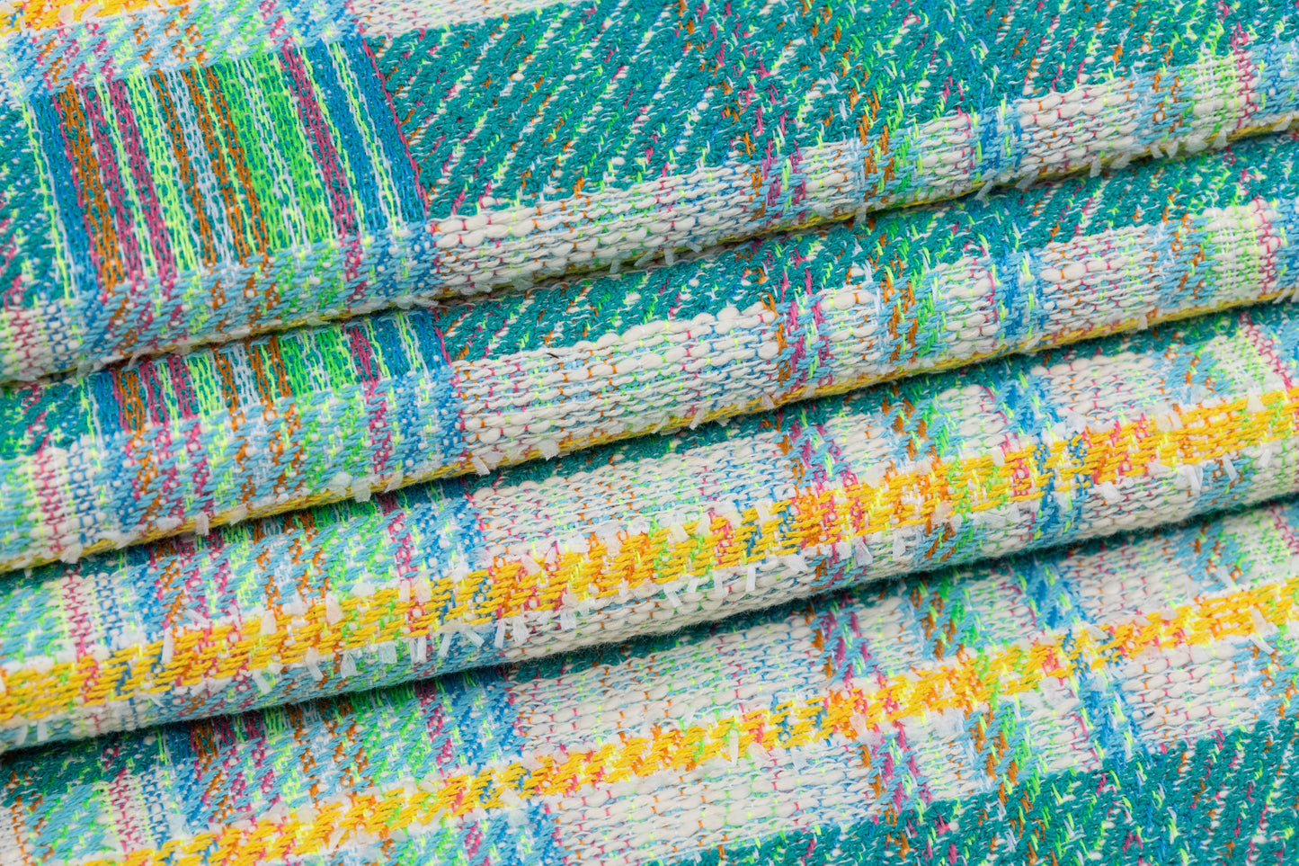 Checked Italian Cotton Blend Tweed - Teal