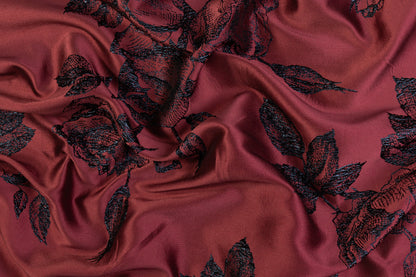 Floral Metallic Italian Brocade - Burgundy / Midnight