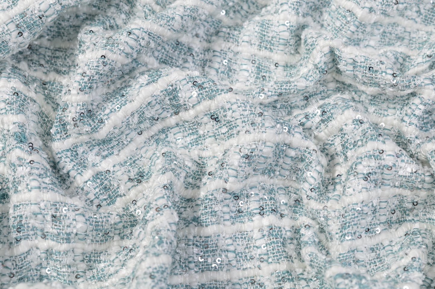 Sequined Chenille Tweed - Blue / White