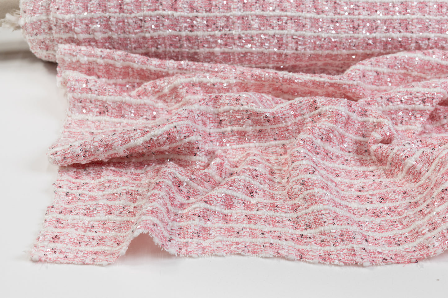 Sequined Chenille Tweed - Pink / White