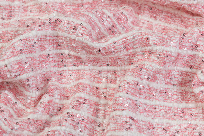 Sequined Chenille Tweed - Pink / White