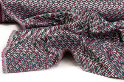 Geometric Metallic Italian Brocade - Magenta / Teal