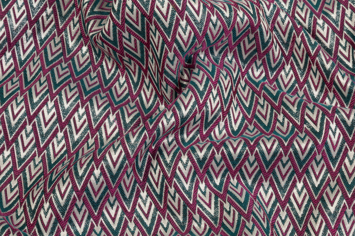 Geometric Metallic Italian Brocade - Magenta / Teal