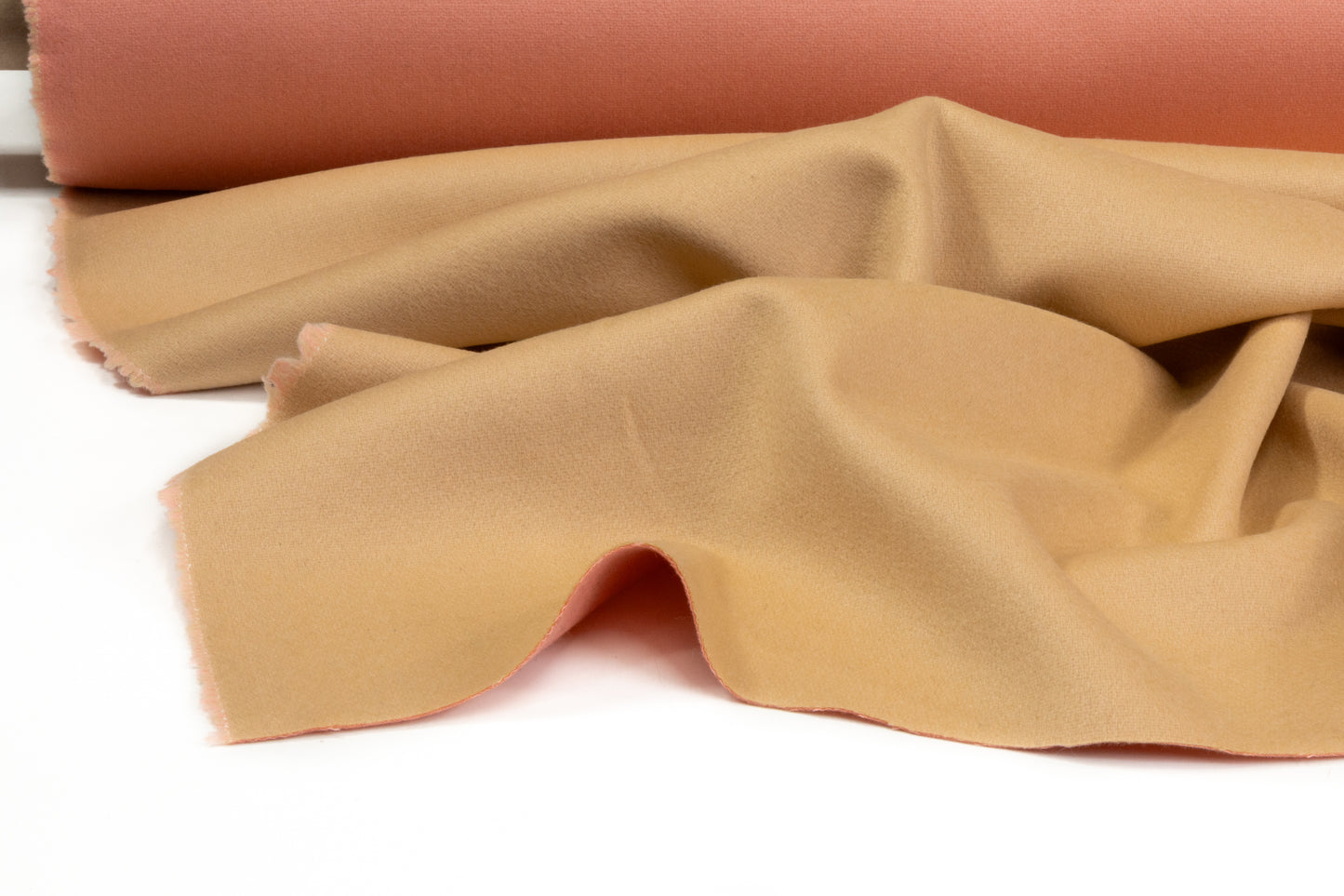 Double-Faced Italian Wool Coating - Coral Pink / Honey Beige