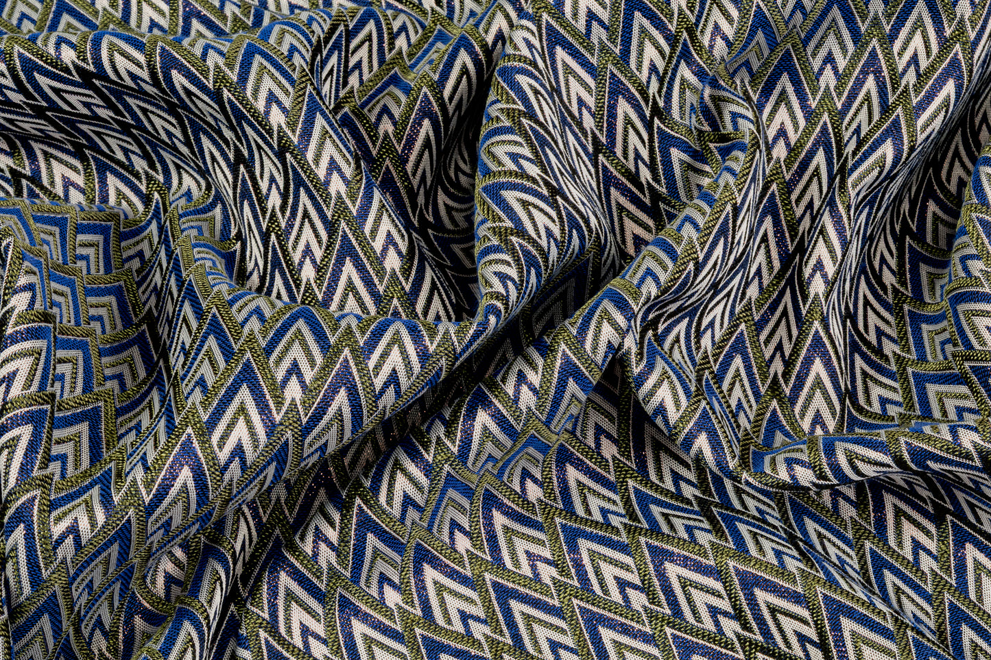 Geometric Metallic Italian Brocade - Green / Blue