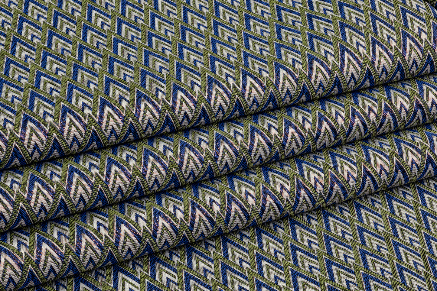 Geometric Metallic Italian Brocade - Green / Blue