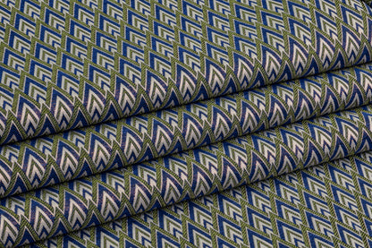 Geometric Metallic Italian Brocade - Green / Blue