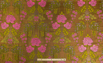 Floral Wool Blend Italian Brocade - Antique Gold / Pink / Green