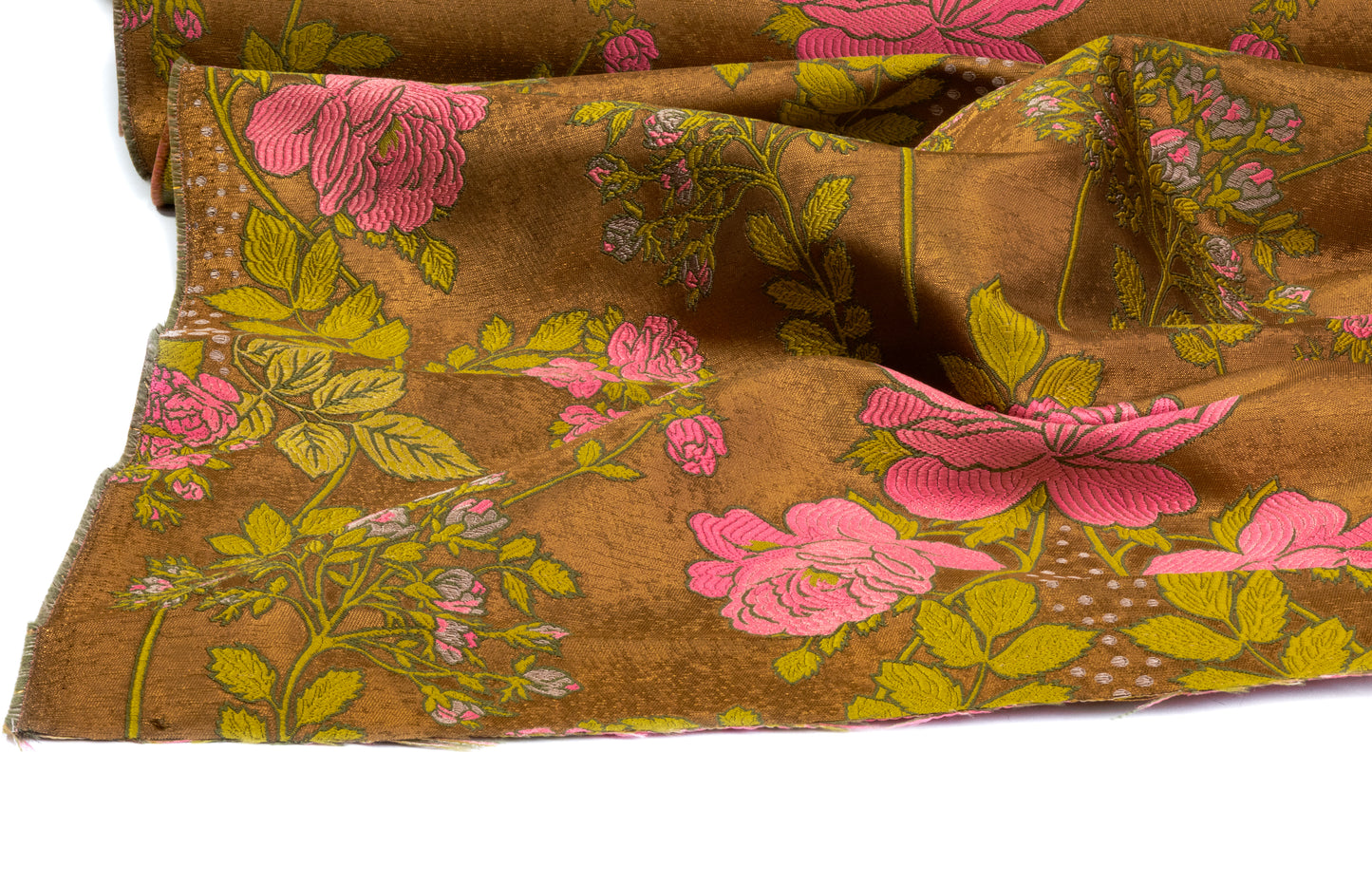 Floral Wool Blend Italian Brocade - Antique Gold / Pink / Green