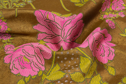 Floral Wool Blend Italian Brocade - Antique Gold / Pink / Green