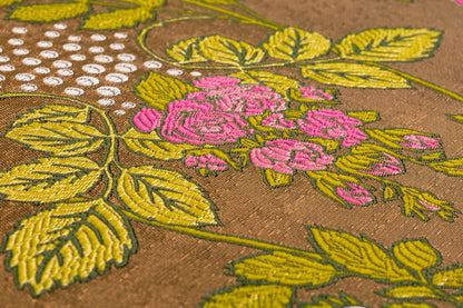 Floral Wool Blend Italian Brocade - Antique Gold / Pink / Green