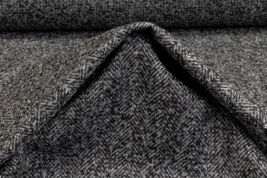 Italian Herringbone Wool Tweed - Charcoal Gray