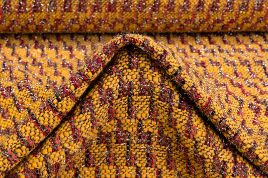 Carnet - Metallic Italian Wool Blend Tweed - Yellow / Coral / Red / Gold