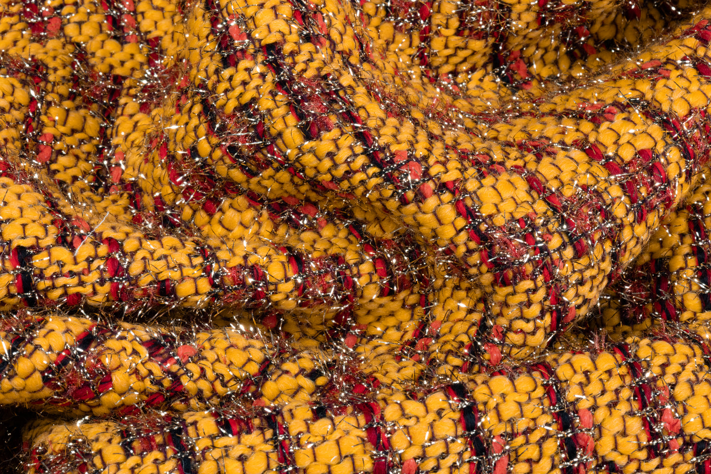 Carnet - Metallic Italian Wool Blend Tweed - Yellow / Coral / Red / Gold