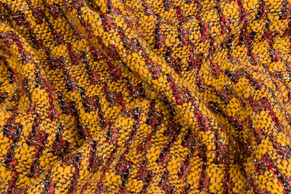 Carnet - Metallic Italian Wool Blend Tweed - Yellow / Coral / Red / Gold