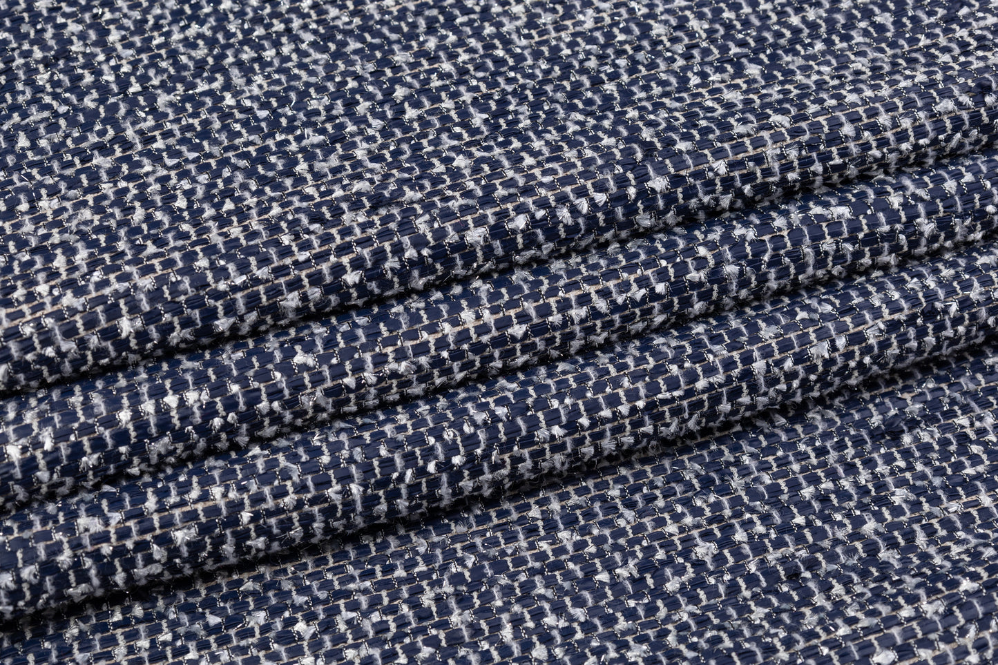 Metallic Italian Wool Blend Tweed - Navy / Beige / White