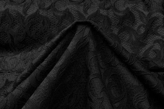 Textured Viscose Blend Brocade - Black