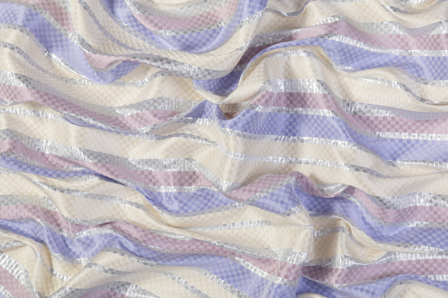 Checked Metallic Italian Brocade - Ivory / Silver / Purple