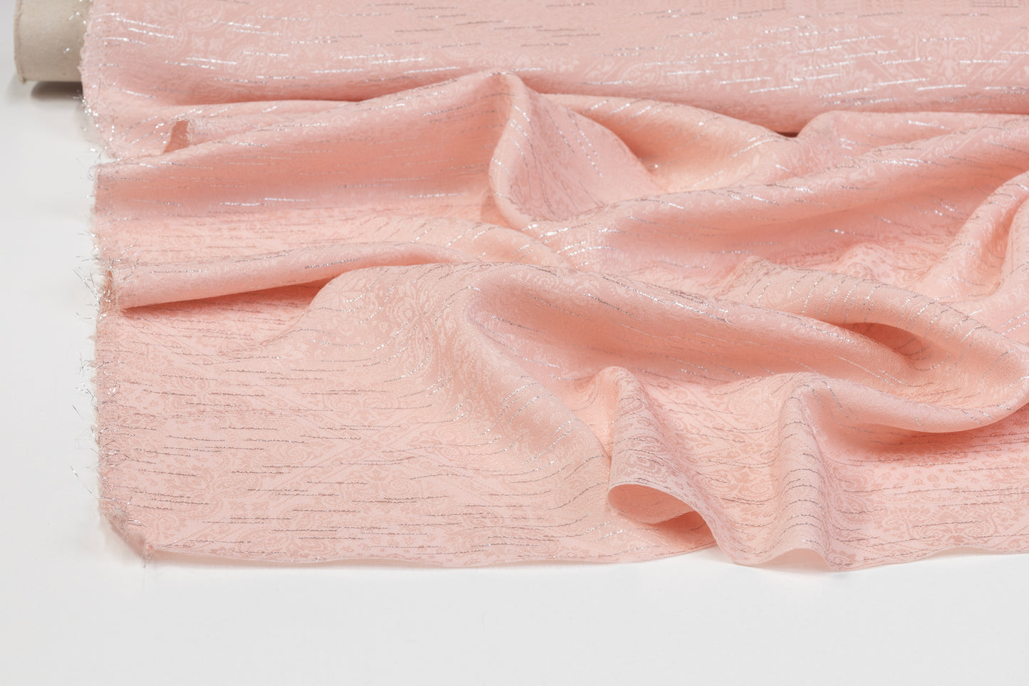 Metallic Italian Silk Crepe De Chine Jacquard - Pink