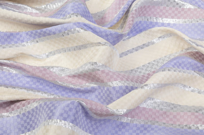 Checked Metallic Italian Brocade - Ivory / Silver / Purple