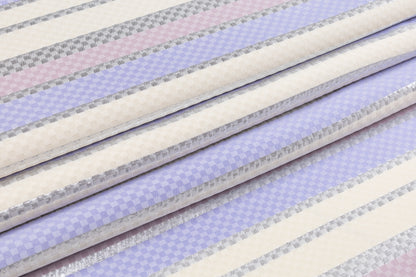 Checked Metallic Italian Brocade - Ivory / Silver / Purple