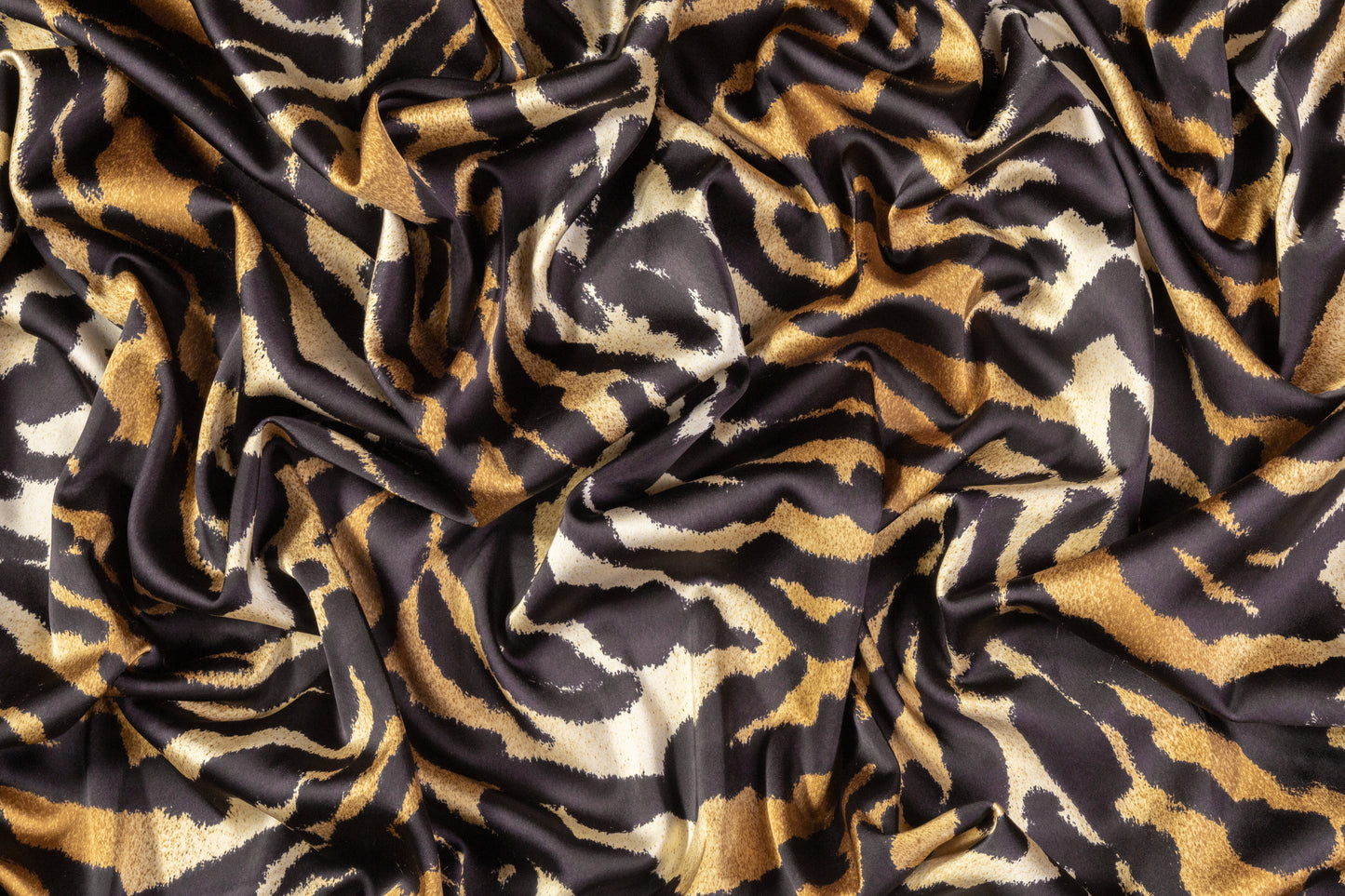 Zebra Printed Polyester Satin - Black / Gold