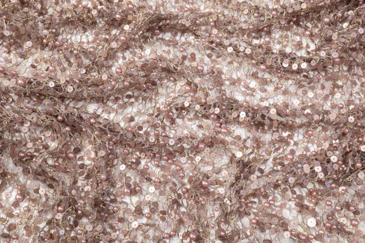 Hand Beaded and Sequined Metallic Lace - Mauve