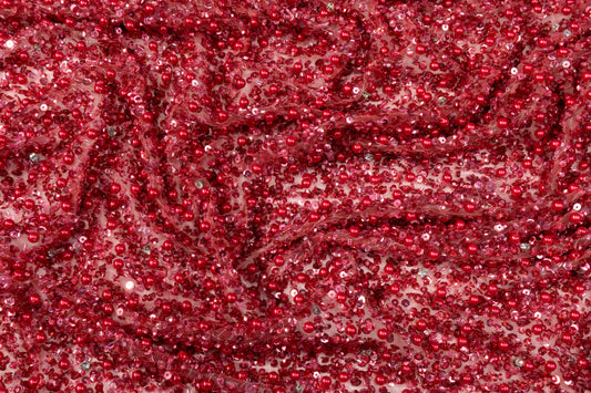 Ombré Hand Beaded Tulle - Red