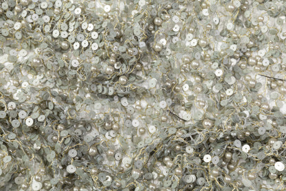 Hand Beaded and Sequined Metallic Lace - Sage Green