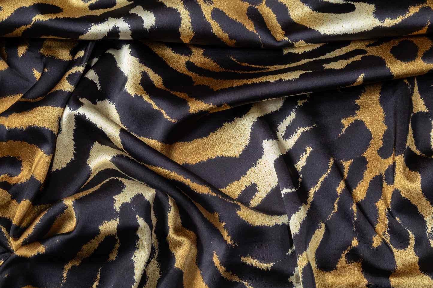 Zebra Printed Polyester Satin - Black / Gold