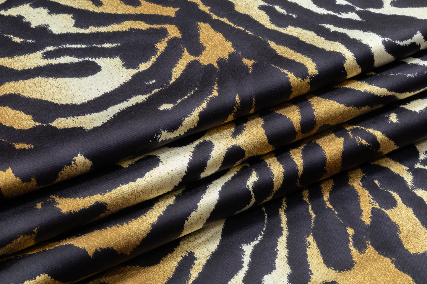 Zebra Printed Polyester Satin - Black / Gold