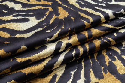 Zebra Printed Polyester Satin - Black / Gold