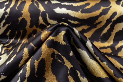 Zebra Printed Polyester Satin - Black / Gold