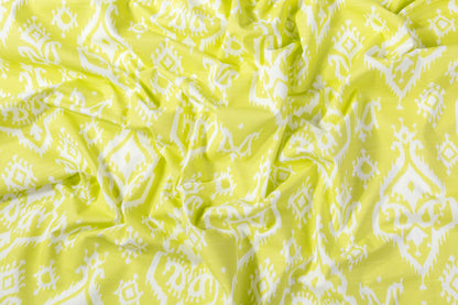 Ikat Printed Cotton Canvas - Lime Green / White