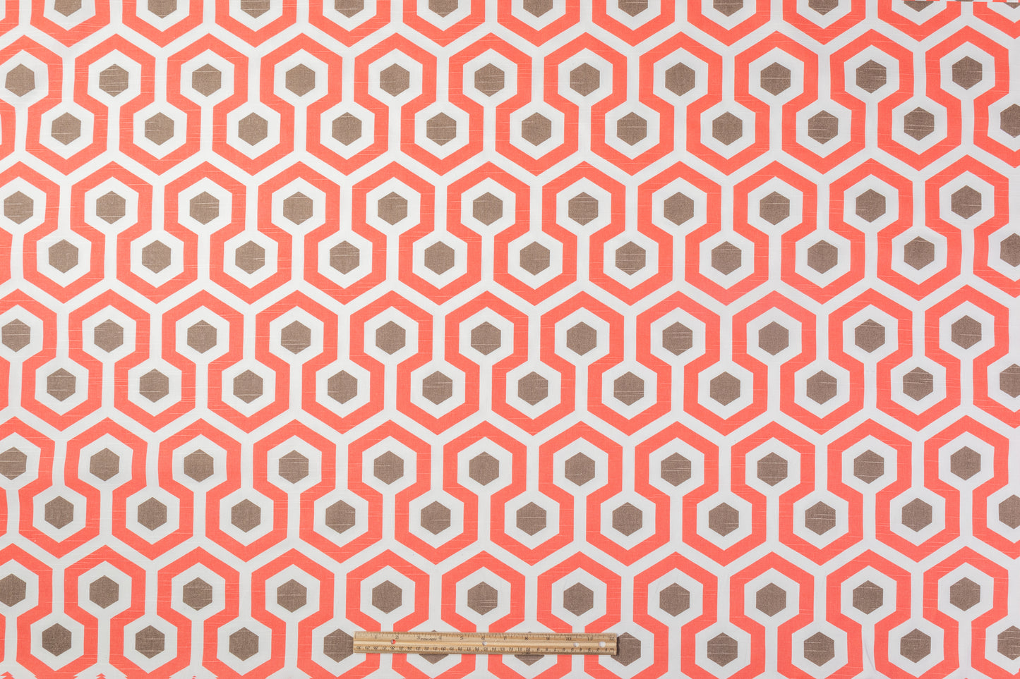 Lattice Printed Cotton Canvas - Coral / Brown / White