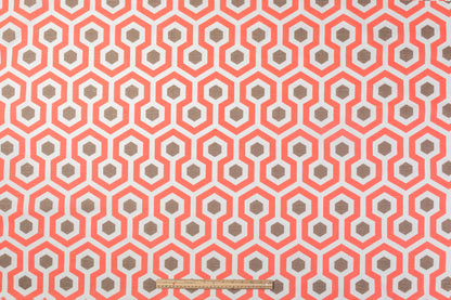 Lattice Printed Cotton Canvas - Coral / Brown / White