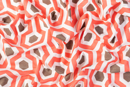 Lattice Printed Cotton Canvas - Coral / Brown / White