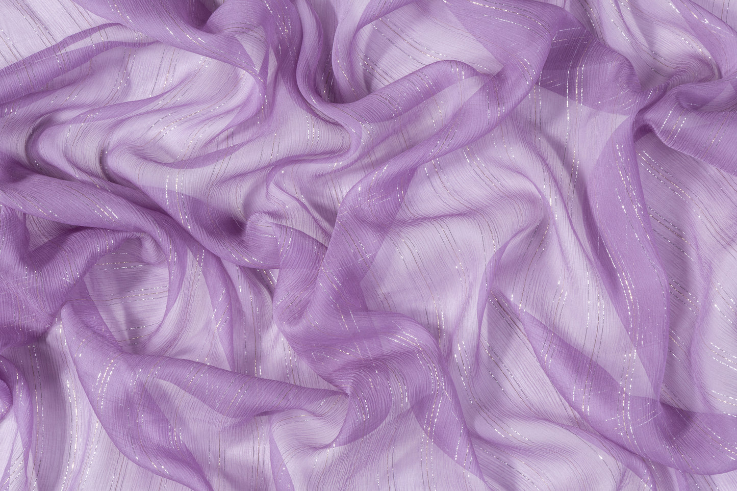 Crinkled Metallic Silk Chiffon - Lavender