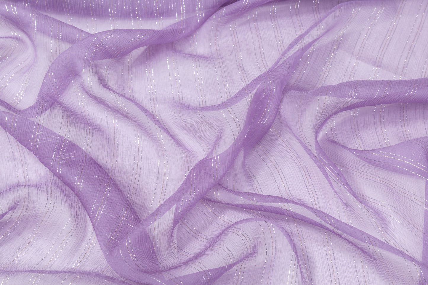 Crinkled Metallic Silk Chiffon - Lavender