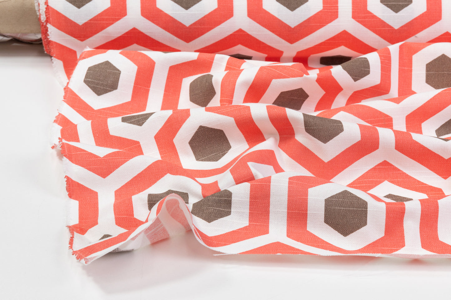 Lattice Printed Cotton Canvas - Coral / Brown / White