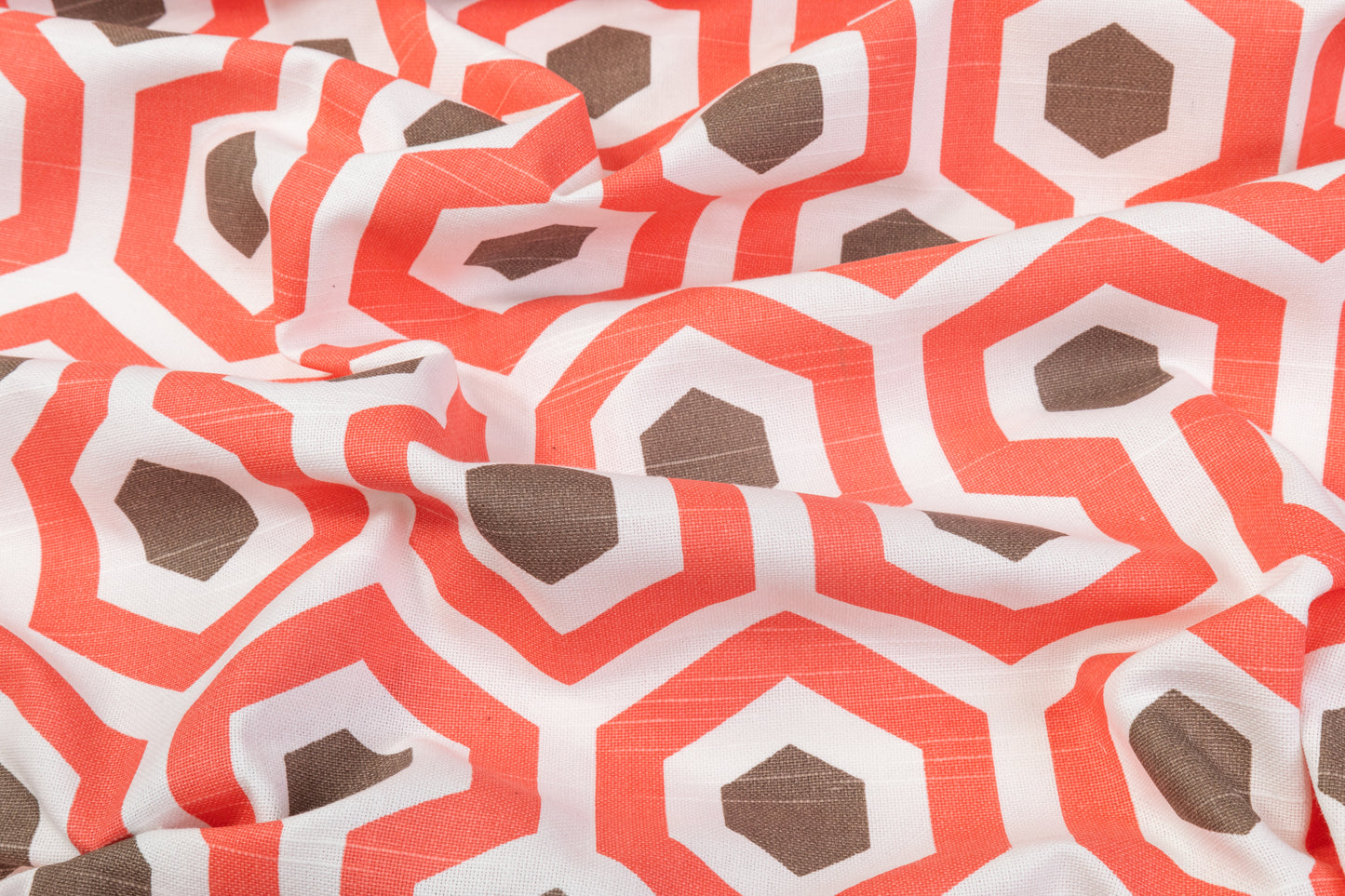 Lattice Printed Cotton Canvas - Coral / Brown / White