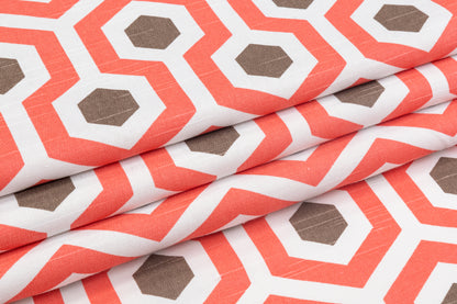 Lattice Printed Cotton Canvas - Coral / Brown / White