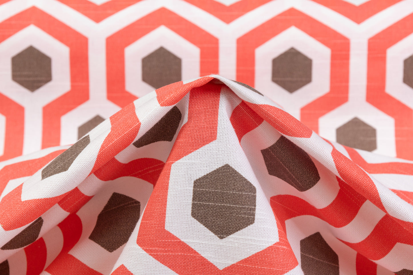 Lattice Printed Cotton Canvas - Coral / Brown / White