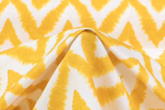 Chevron Printed Cotton Canvas - Yellow / White