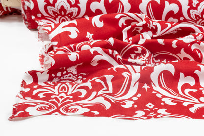 Damask Printed Cotton Canvas - Red / White