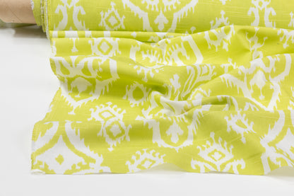 Ikat Printed Cotton Canvas - Lime Green / White