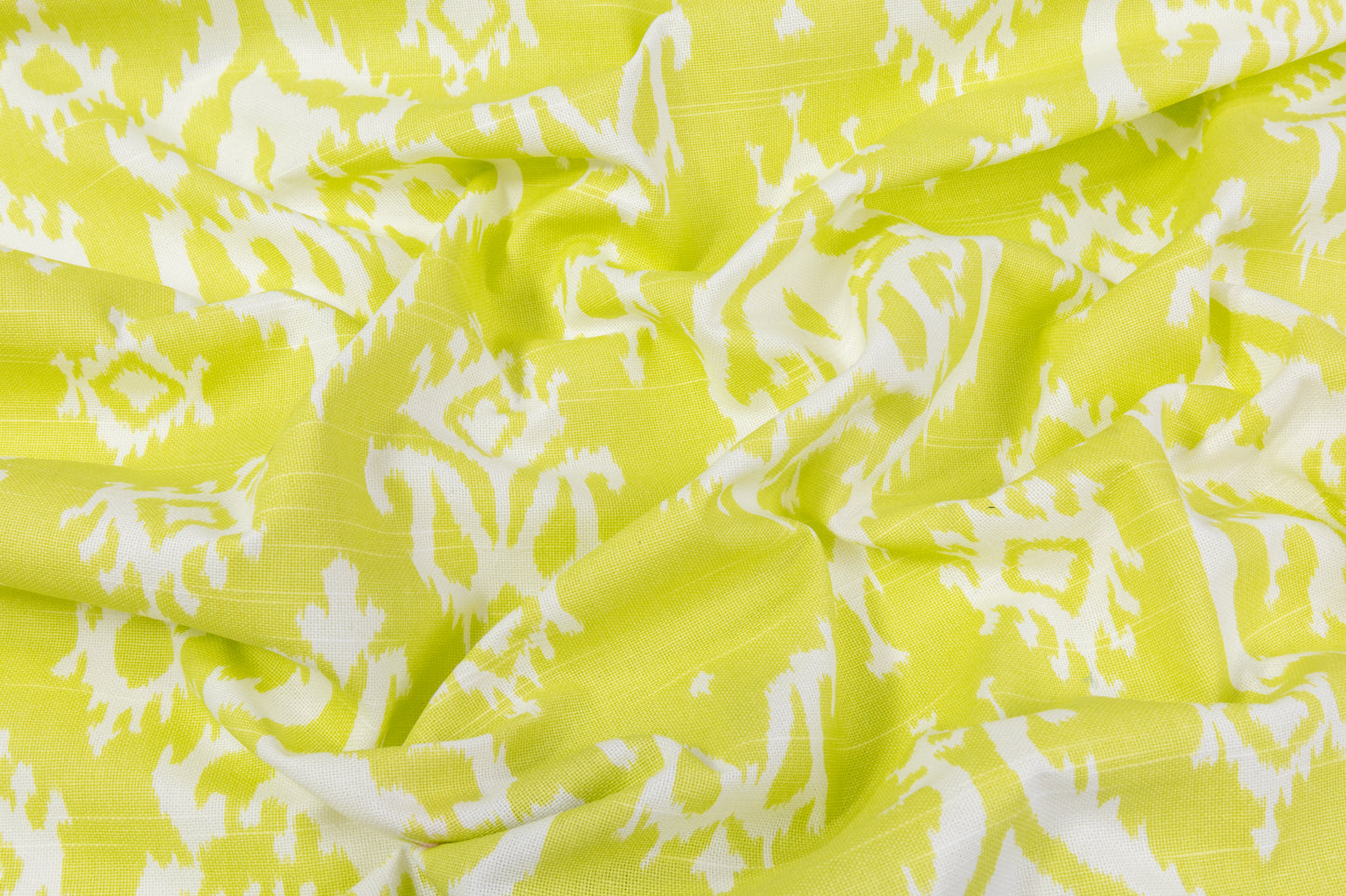 Ikat Printed Cotton Canvas - Lime Green / White